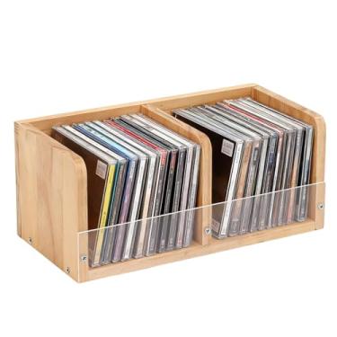 Imagem de Rainmae Suporte de CD Retrô Organizador de CD, Suporte de CD de Madeira, Rack de Armazenamento de CD, Display de Disco de Jogo, Organizador de CD, Suporte de Mesa Cubo de Armazenamento de Proteção