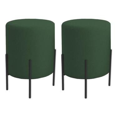 Imagem de Kit 2 Puffs Orgânicos Veludo Thor Com Pés De Ferro Preto - 7 Decor Verde Escuro