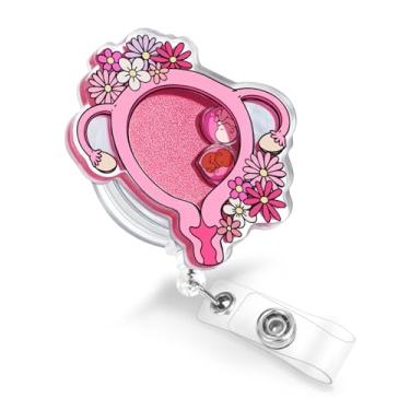 Imagem de Plifal Clipe de suporte para crachá Uterus – Trabalho e entrega OBGYN Carretel retrátil para crachá de identificação com clipe jacaré, enfermeira, escritório de enfermagem, trabalhador médico