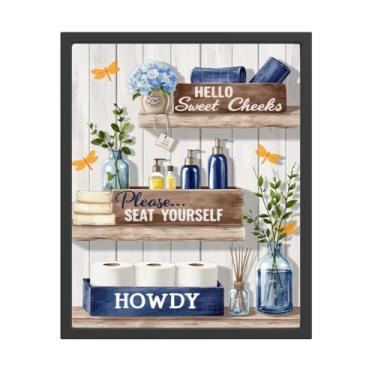 Imagem de Arte de parede de decoração de banheiro azul marinho, decoração de arte de imagem estética vintage, pintura impressa de sinalização, arte moderna para casa (20 x 25 sem moldura)