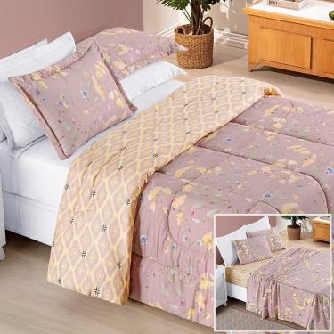 Imagem de Edredom 2,60m X 2,40m + Jogo De Cama Bouti Estampado King 07 Peças 100% Poliéster - Lav...