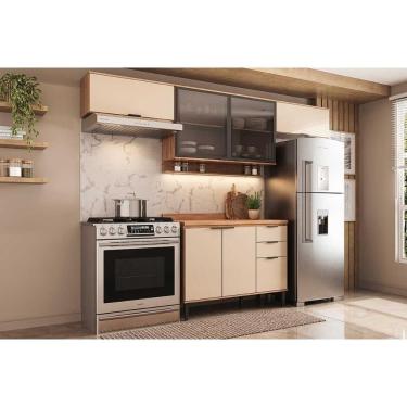 Imagem de Cozinha Modulada Completa Alpha 4 Peças (3aéreos+1balcão) C4p180 Freijo-off White - Carraro