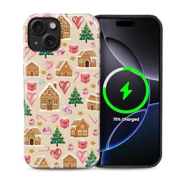 Imagem de Yuning419 Capa compatível com iPhone 13/14 [compatível com MagSafe] Capa de proteção rígida híbrida de 2 camadas, capa magnética protetora à prova de choque, peculiar vila natalina de gengibre