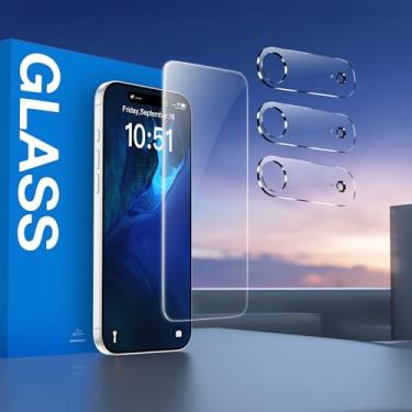 Imagem de [Pacote com 1 + 3] 1 pacote com protetor de tela + 3 protetores de lente de câmera para iPhone Air, cobertura total, dureza 9H, vidro temperado, transparente HD, resistente a arranhões, compatível com