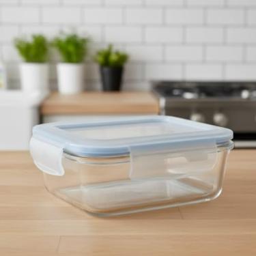 Imagem de Pote Retangular Hermético de Vidro Borossilicato, Tampa de Silicone, 370ml, 15x11x5cm, Transparente, Resistente a Temperatura, Livre de BPA, para Alimentos e Marmitas