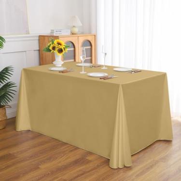 Imagem de Toalha de mesa retangular para banquetes, cor sólida, resistente, resistente a vincos, lavável, toalha de mesa de cetim, capa decorativa para mesa de jantar, buffet e casamento, champanhe 119 x 180 cm