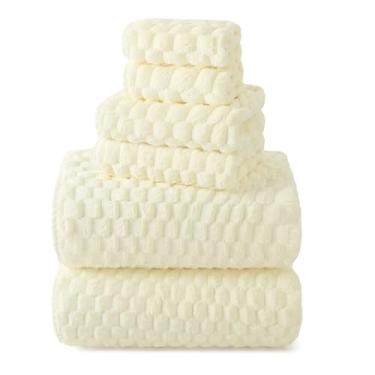 Imagem de REDKISS Conjunto de toalhas de banho extra grandes creme, de 6 a 89 x 178 cm, lençóis de banho grandes para adultos, conjuntos de toalhas de banheiro de microfibras GG, toalha de banho de luxo