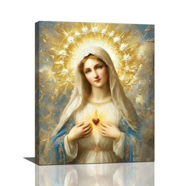 Imagem de Arte de parede de Maria Cristã Maria Mãe de Deus Jesus Tela Decoração de Parede Imagens Católicas Impressões de Cristo Arte Bíblia Religiosa Decorações Emolduradas para Igreja Sala de Oração Banheiro