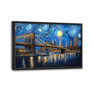Imagem de Arte de parede da ponte do Brooklyn, decoração de parede com imagens da cidade de Nova York, pintura impressa em tela do horizonte da paisagem urbana, grande arte emoldurada moderna para sala de estar