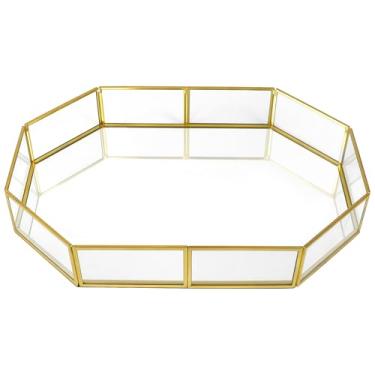 Imagem de LUMINFLY Bandeja espelhada de vidro octogonal para armazenamento de joias, exibição decorativa dourada para perfumes e cosméticos, organizador de luxo para casa, banheiro e cômoda
