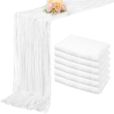 Imagem de Caminho de mesa branco de gaze de 20 x 30 cm de comprimento com 6 unidades de pano de queijo rústico para decoração de mesa de chá de bebê de casamento em tecido boho transparente decoração de mesa de