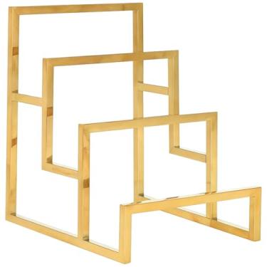 Imagem de LUMINFLY Bolsa para expositor, suporte de carteira de aço inoxidável de 3 camadas, organizador de bolsa de ouro trapezoidal, para shoppings e lojas de roupas, de longa duração e espaçosa