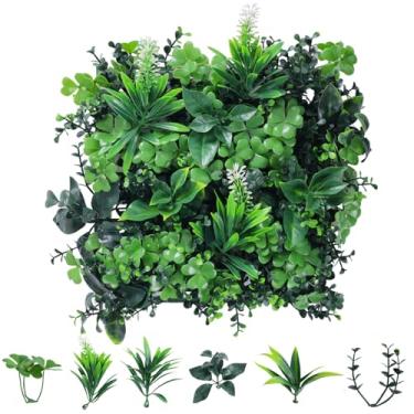 Imagem de 12 peças de painéis de parede de grama artificial de 25,4 x 25,4 cm, tela de cerca de privacidade, cenário de decoração verde, painéis de buxo para parede de plantas, vegetação e vegetação contra