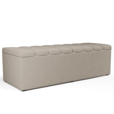 Imagem de Calçadeira Recamier Baú Para Cama De Casal Queen Dália 195x50 Cm W01 Linho Bege - Lyam