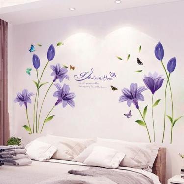 Imagem de Adesivos de parede em PVC autoadesivo de lírio roxo pintados à mão - y