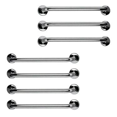 Imagem de Barra De Apoio Inox 60cm Kit 7 Unidades Segurança Banheiro Box Criança Idoso Gestante Suporte Corrimao Acessibilidade