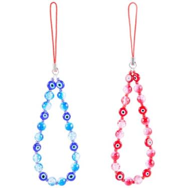 Imagem de CRASPIRE 2 peças, pulseira de telefone com olho turco, berloque de telefone com contas e cordão de náilon, vidro estético rachado, pedra preciosa, contas de cristal, cordão de pulso, chaveiros para