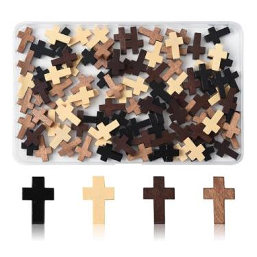Imagem de MakemadeDIY Pingentes de cruz de madeira 100 peças para fabricação de joias em massa de cores mistas Cruz de Madera pingentes de cruz para lembrancinhas de festa de Páscoa, batismo cristão, rosário