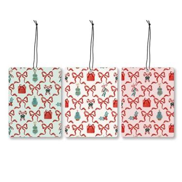 Imagem de Mancheng-zi Aromatizador de ar de carro com laço de Natal rosa, 3 peças, bengalas doces de Natal Coquette para pendurar para armário de carros, gaveta ou livros, acessórios de carro de Natal feminino