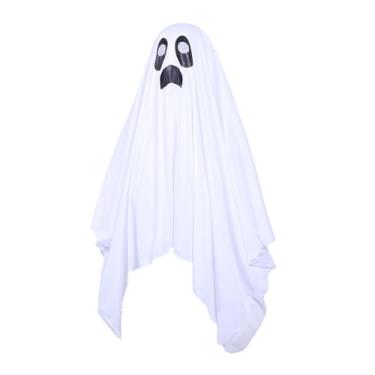 Imagem de SPYMINNPOO Trajes de Halloween Roupa de Fantasma Branco Assustador, Vestido de Cosplay de Rosto Assustador para Festa Infantil, Capa Fantasma de Nylon Leve para Crianças Fantasia de Terror de