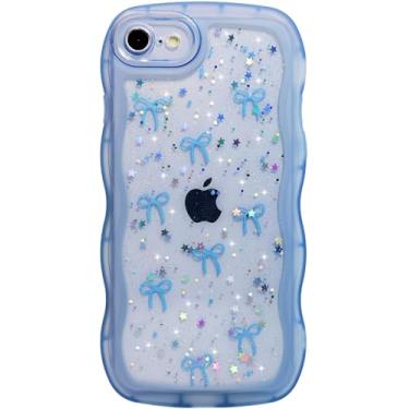 Imagem de Qokey Capa para iPhone 16e de 6,1 polegadas, design de alça de borda curvada e estrela com glitter, capa de TPU transparente à prova de choque de grau militar, proteção brilhante, resistente a