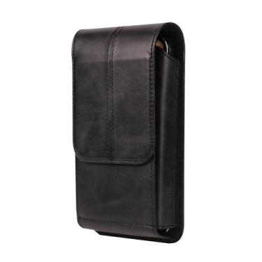Imagem de Suporte de cintura masculino de couro para celular, capa de transporte fina, multifuncional, bolsa de cinto para celular, capa para smartphone, bolso vertical na cintura, coldre para cinto com clipe