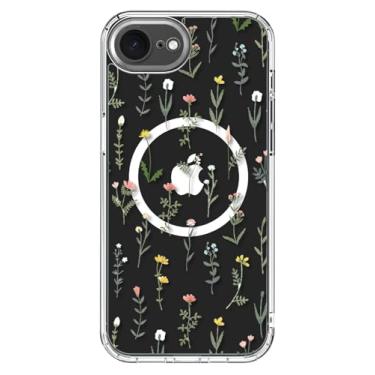 Imagem de ICEDIO Capa para iPhone 16e com protetor de tela - compatível com carregamento sem fio, proteção aprimorada para câmera, capa transparente com design floral moderno para mulheres - lindo jardim de