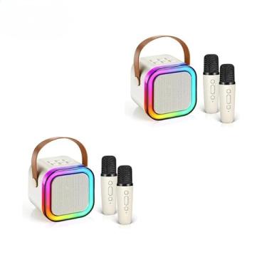 Imagem de Kit Karaokê Infantil com 2 Microfones - Caixa de Som Bluetooth à Prova D'água para Crianças 3-12 Anos(KIT2 Bege-Com 2 Microfones)