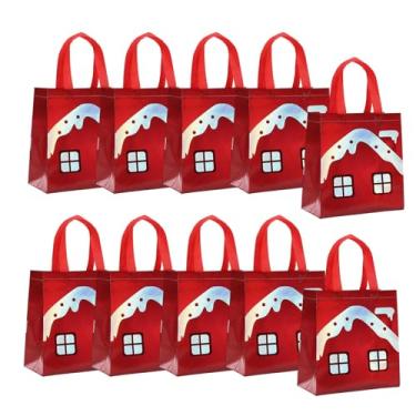 Imagem de CarpNettore Conjunto de 10 Sacolas de Presente de Natal, Sacolas de Mão Reutilizáveis ​​e Versáteis em TNT (Tecido Não Tecido) para Compras, Noivados, Casamentos, Casa de Natal