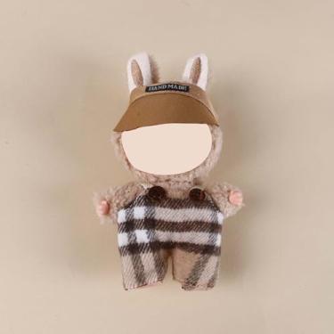 Imagem de Compatível com Labubu (sem boneca) - macacão xadrez marrom camelo + conjunto de boné feito à mão, roupas de boneca de 15 cm/17 cm (marrom camelo)