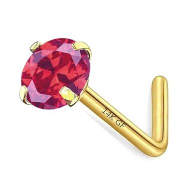 Imagem de CHARMONLINE Brincos de nariz preenchidos com ouro 14K, pedra do mês de nascimento em forma de L, anel de nariz de aço inoxidável 20G, 3 mm, zircônia cúbica, curva, L, piercing de nariz hipoalergênico