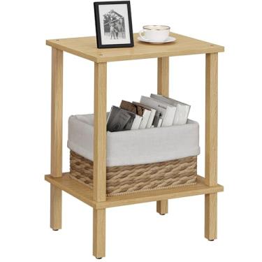Imagem de TUTOTAK Mesa de extremidade, conjunto de 2, mesa lateral, mesa de cabeceira, prateleira de armazenamento de 2 níveis, mesa de sofá para espaço pequeno, sala de estar, quarto de cama, natural TB01BN035