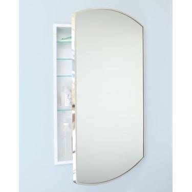 Imagem de Armário de remédios para banheiro retangular com moldura de metal Harper Crescent 50 x 76 cm, espelho arqueado, abertura de parede de 35,5 x 45,7 cm, aço revestido com pó, prateleiras de vidro