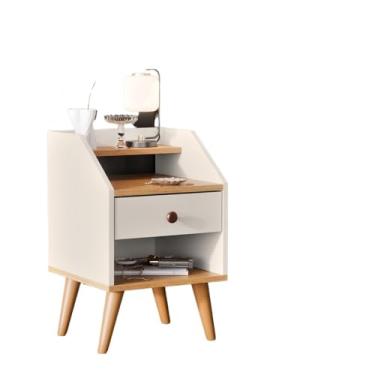 Imagem de Mesa De Cabeceira Para Quarto Pés Retro Criado 1 Gaveta (DAKOTA - OFF WHITE/FREIJO)