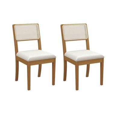 Imagem de Cadeira Sala De Jantar Lola 2cmm001ca Premium Madeira Maciça Kit 2 Un Carvalho/linho Bege Caqui/tela Bege - Kappesberg