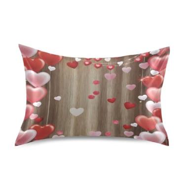 Imagem de ATTX Fronha de almofada de coração rosa vermelho com fecho de envelope para cabelo e pele, macia, respirável, suave, ambos os lados, capa de almofada de seda refrescante (Queen 50 cm × 76 cm, 1 peça
