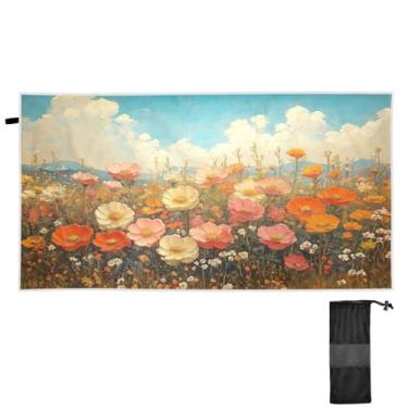 Imagem de ATTX Toalha de praia com pintura a óleo de flores silvestres 76 x 152 cm - Cobertor de microfibra leve de secagem rápida e resistente à areia para piscina, ioga, academia e viagens | Esportes de banho