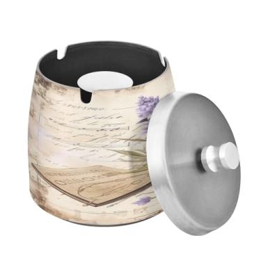 Imagem de Blueangle Cinzeiro vintage lavanda com tampa para cigarros, à prova de vento/chuva, aço inoxidável, sem fumaça, inodoro, cinzeiro para uso interno ou externo (367)