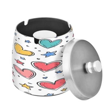 Imagem de Blueangle Cinzeiro de corações vermelhos com tampa para cigarros, à prova de vento/chuva, aço inoxidável, sem fumaça, inodoro, cinzeiro para uso interno ou externo (103)