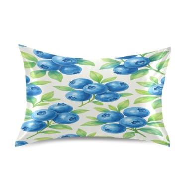 Imagem de Blueangle Fronha de cetim com estampa de mirtilo aquarela para cabelo e pele, fronha de seda, tamanho padrão (51 x 66 cm) - Capas de almofada de cetim refrescantes com fecho de envelope (555)
