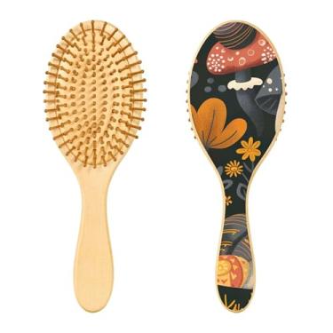 Imagem de SEHANY Escova de cabelo de madeira Forest Mushroom para mulheres e homens, escovas de cabelo de cabeça redonda, escova de cabelo para massagem do couro cabeludo suave e desembaraçadora para todos os