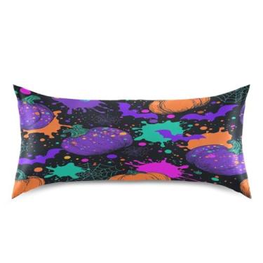 Imagem de Blueangle Fronha de cetim de abóboras e teias de aranha para cabelo e pele, fronha de seda, tamanho king (50,8 x 101,6 cm) - Capas de almofada de cetim com fecho de envelope (788)