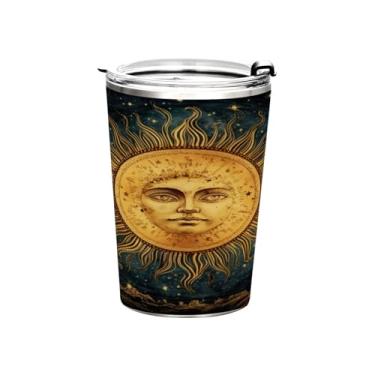 Imagem de Blueangle Copo de 340 g com tampa e canudo, copo de café com água isolada a vácuo de aço inoxidável, caneca de viagem de sol e lua, copo térmico para bebidas quentes e frias (924)