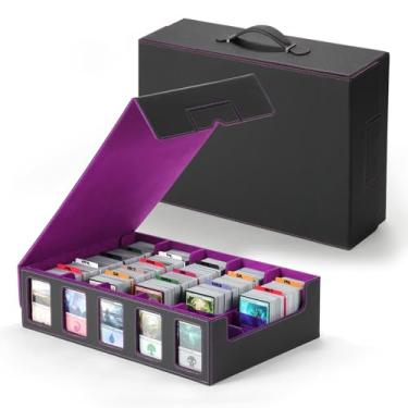Imagem de GAISTEN Trading Card Storage Box - 5 Row, 4000 Capacity With Detachable Lid As Game Mat, Portable Handle, Display Windows And Leather Magnetic Closure - Ideal For TCG And MTG Deck Box, Purple