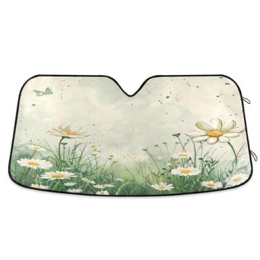 Imagem de ATTX Para-brisas de carro Margarida branca 139.7 cm x 70.1 cm Escudo solar universal com proteção UV, persiana de janela frontal automática dobrável para caminhões Sedans SUVs #483