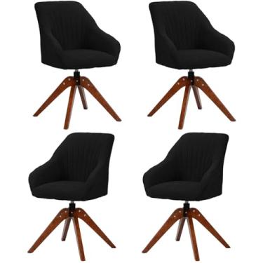 Imagem de HGTRH Cadeira de design giratória com pernas de madeira, cadeira de sala de jantar com apoio de braços encosto cadeira estofada B 4 peças