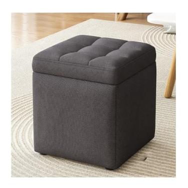 Imagem de HGTRH Banco de armazenamento acolchoado macio e apoio para os pés com tampa flip-top, enchimento de esponja, capa de linho respirável, suporte estável de 4 pontos para livros, armazenamento de