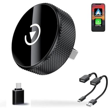 Imagem de Adaptador automotivo 2 em 1 sem fio CarPlay e Android, fácil configuração, Plug & Play, uso rápido e sem costura, suporta mais de 1000 carros com suporte para carro com fio/Android Auto, adaptador