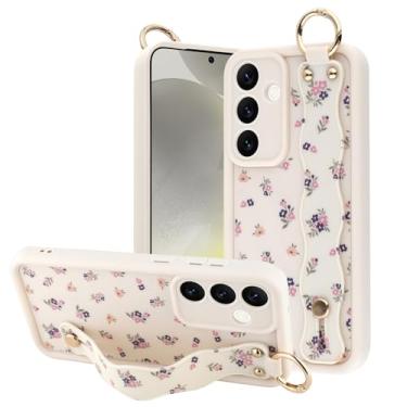 Imagem de OOK Capa compatível com Samsung Galaxy S24 Plus com alça de pulso, linda flor floral branca TPU à prova de choque capa fina com proteção para câmera para mulheres e meninas, para 17 cm