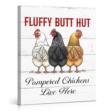 Imagem de Impressão de arte de parede engraçada Chicken Coop Farmhouse Pampered Chickens Live Here Pintura de parede de fazenda para fazenda cerca jardim 20 x 25 tela emoldurada